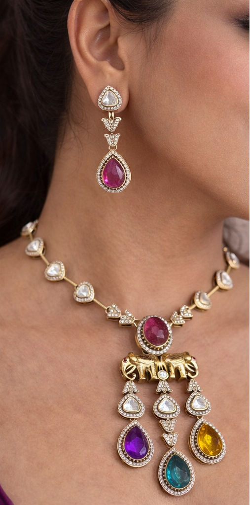 Navrangi Gajraaj Kundan Long Necklace Set