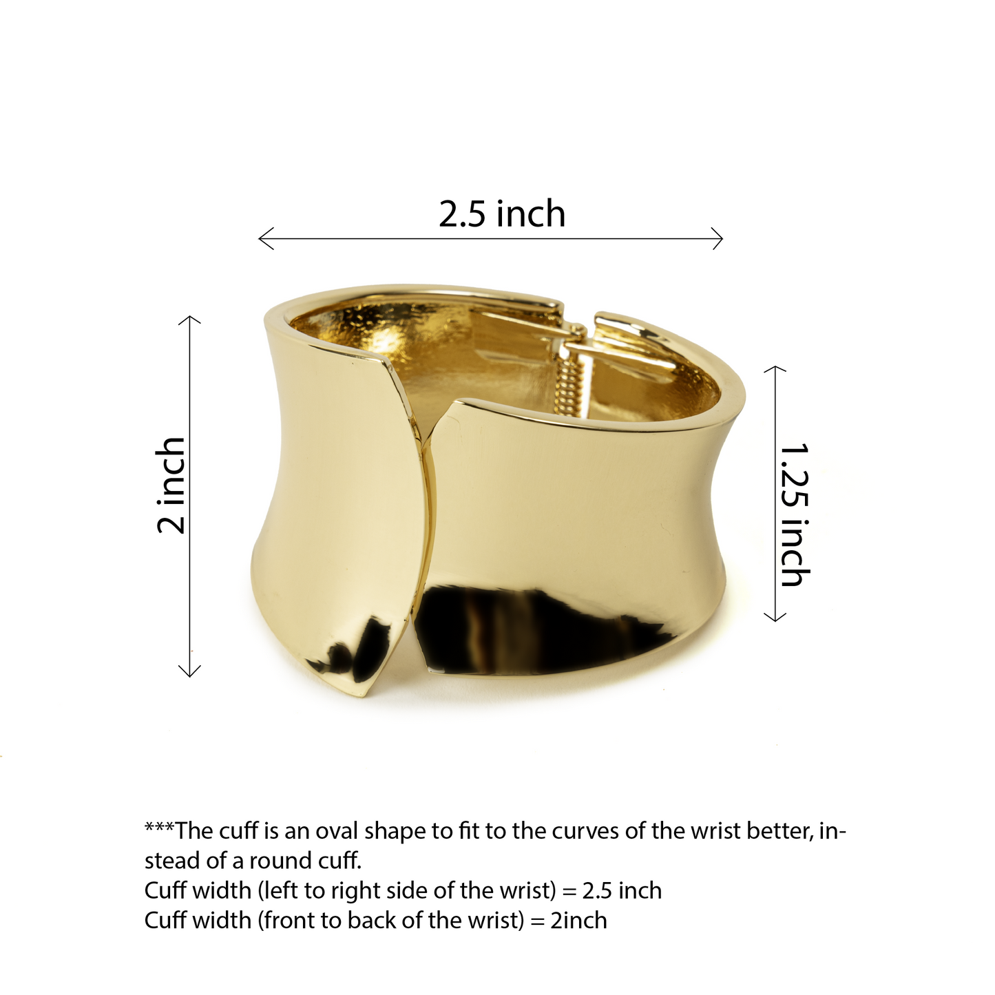 Gold cuff with measurements on a white background
