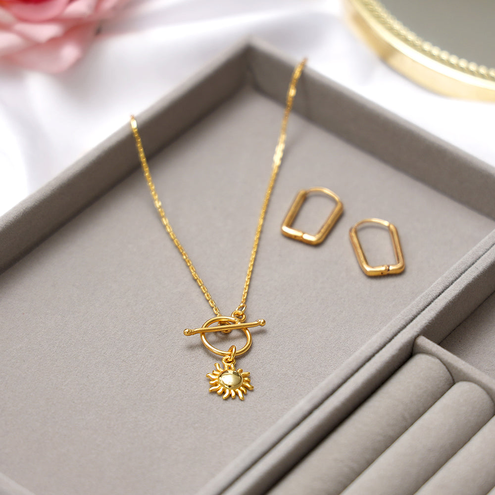 Minimalist gold plated necklace with sun charm pendant
