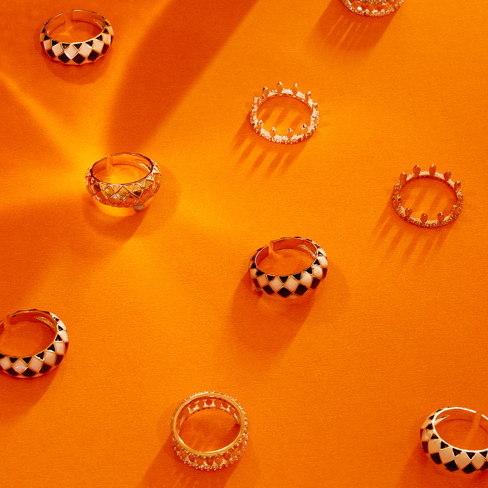 collection of anti tarnish gold plated modern unique rings for everyday and fun look