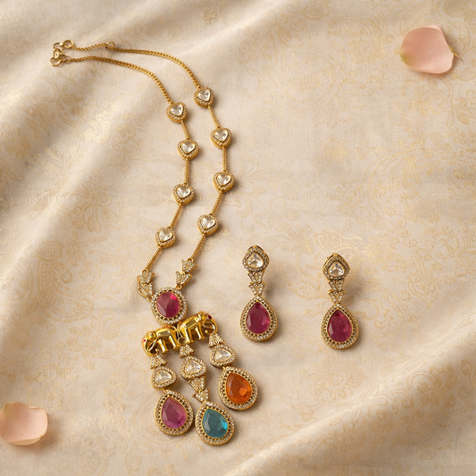 Navrangi Gajraaj Kundan Long Necklace Set