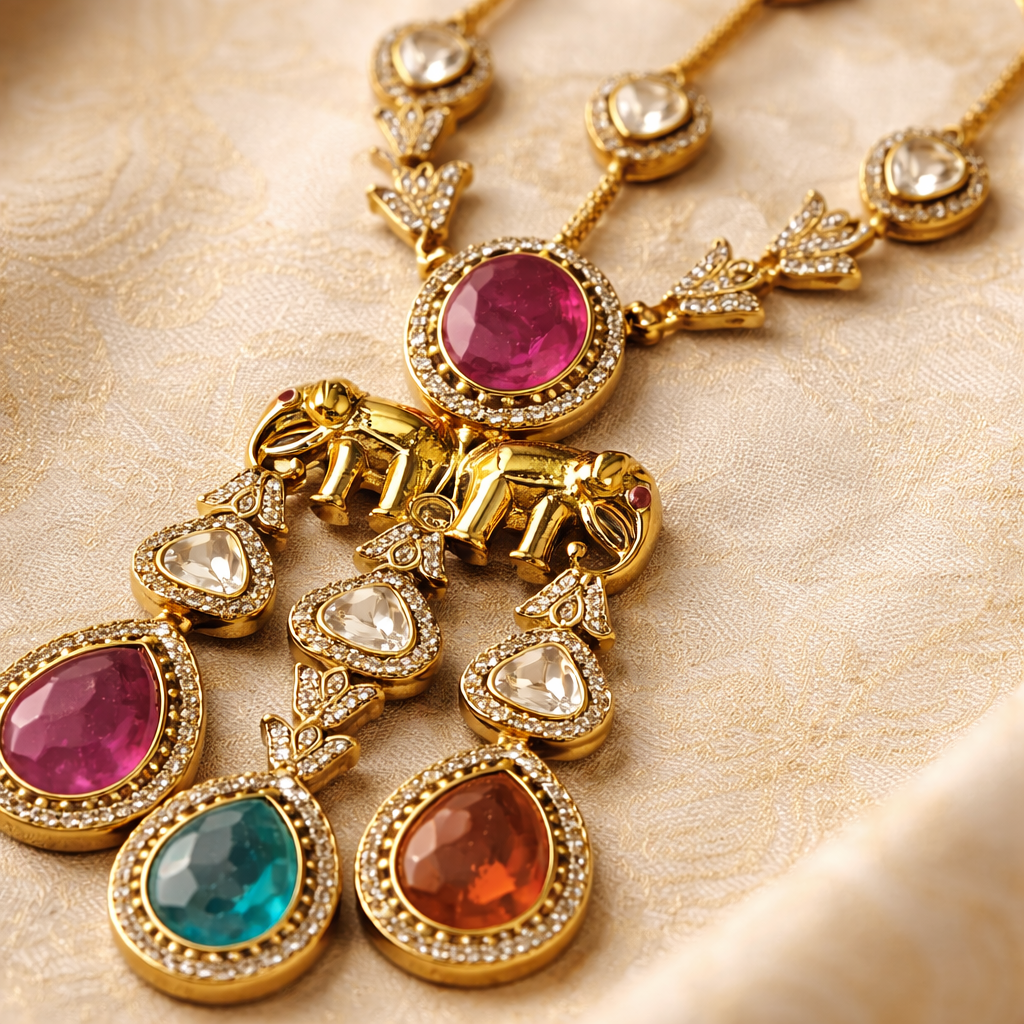 Navrangi Gajraaj Kundan Long Necklace Set