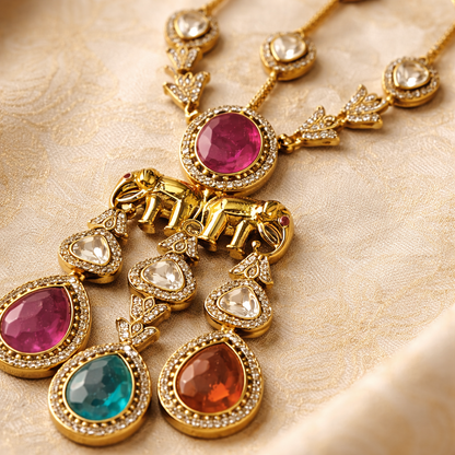 Navrangi Gajraaj Kundan Long Necklace Set