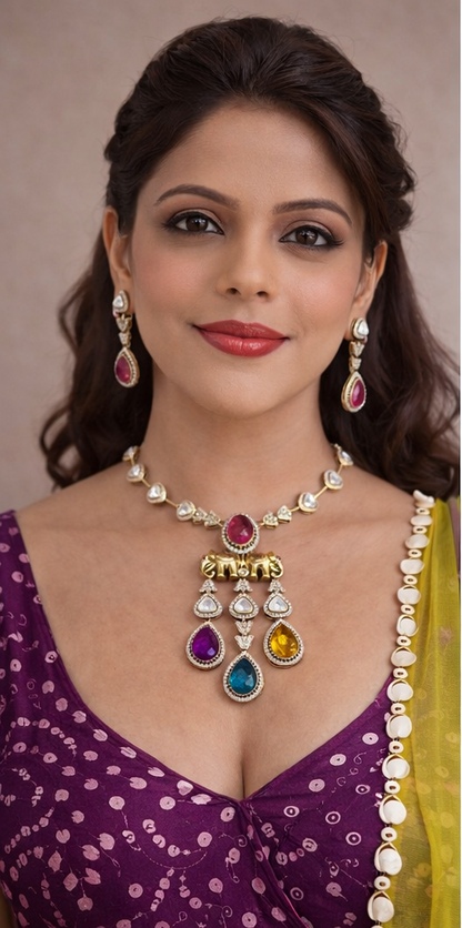 Navrangi Gajraaj Kundan Long Necklace Set