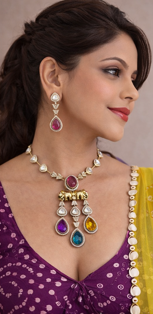 Navrangi Gajraaj Kundan Long Necklace Set