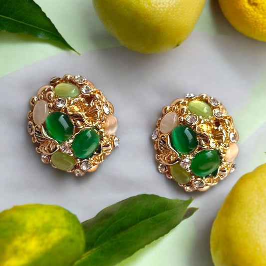 Vintage Green Gemstone Cluster Earrings