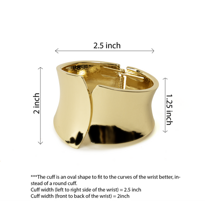 Gold cuff with measurements on a white background
