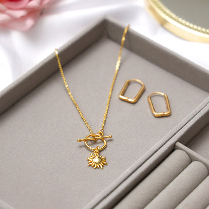 Minimalist gold plated necklace with sun charm pendant
